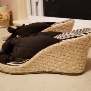 Black and cream wedged sandals